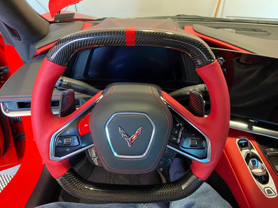 Kustoms Corvette C8 Carbon Fiber Red Leather Wheel